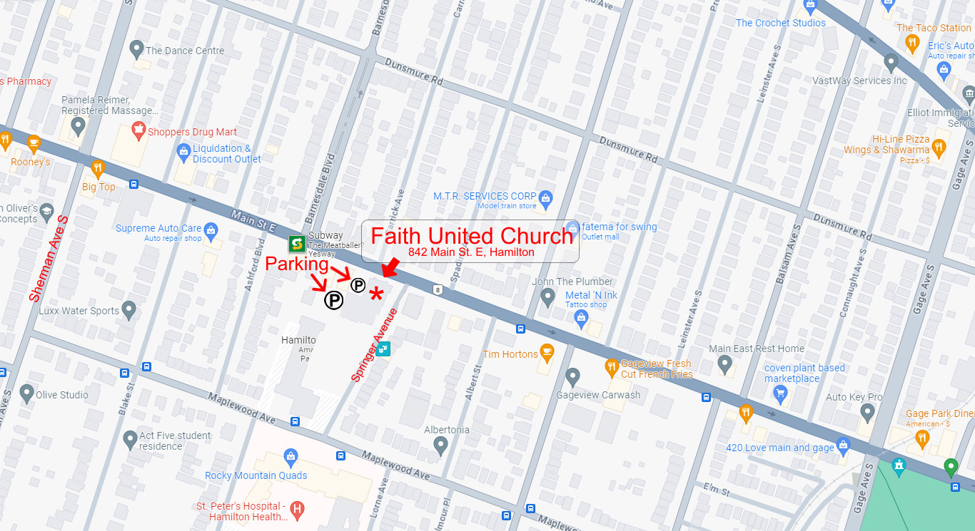 Faith United Church Map for HVFM meetings starting 2023